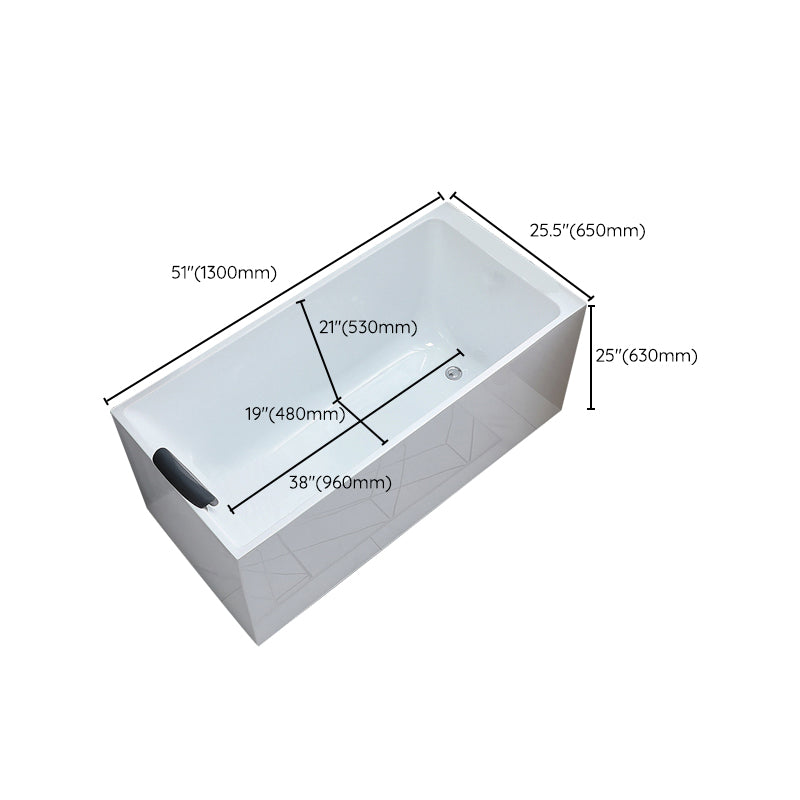 Acrylic Soaking Tub with Left Drain in White Rectangle Freestanding Bathtub