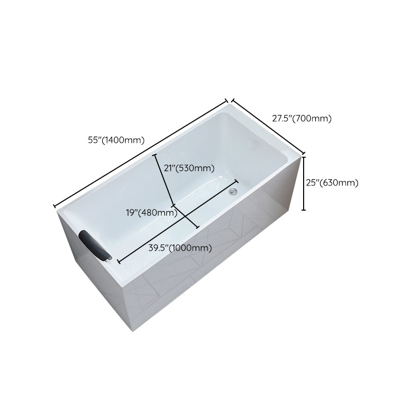 Acrylic Soaking Tub with Left Drain in White Rectangle Freestanding Bathtub
