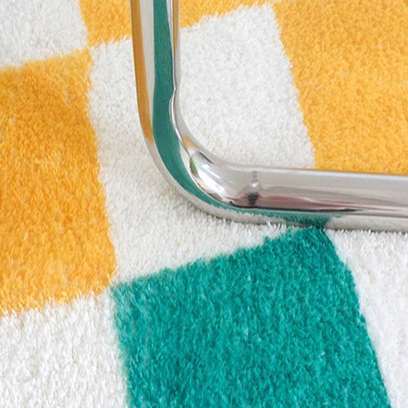 Green Modern Carpet Polyester Checkerboard Carpet Washable for Drawing Room