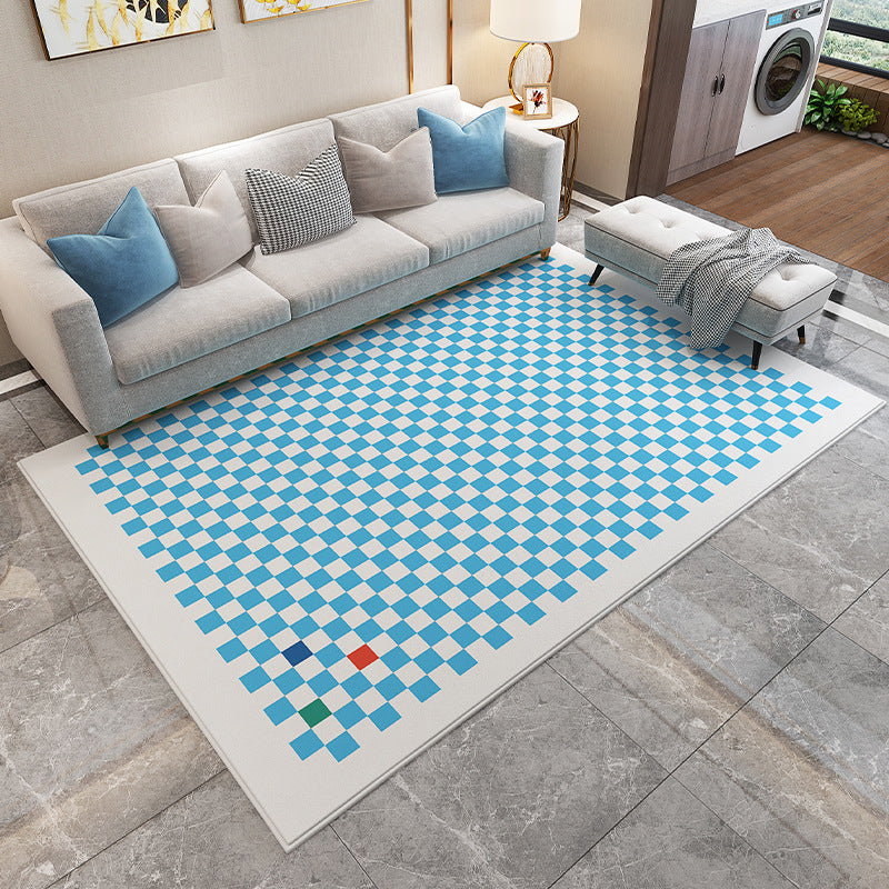 Green Modern Carpet Polyester Checkerboard Carpet Washable for Drawing Room