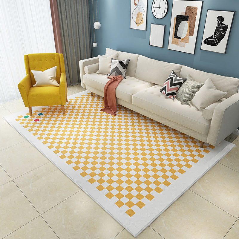 Green Modern Carpet Polyester Checkerboard Carpet Washable for Drawing Room