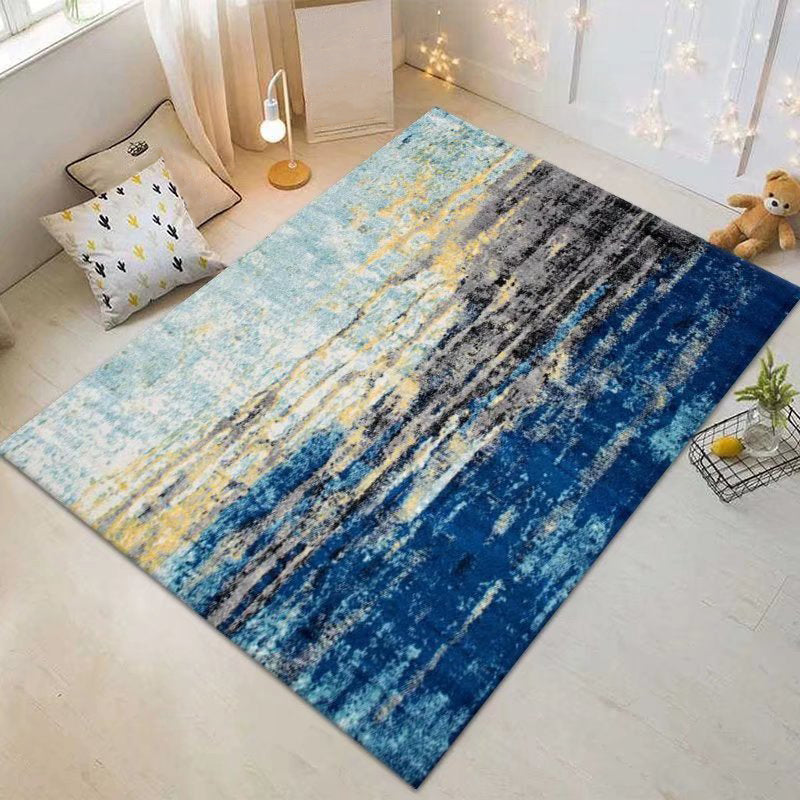 Abstract Pattern Modern Rug Polyester Dark Gray Rug Washable Rug for Living Room