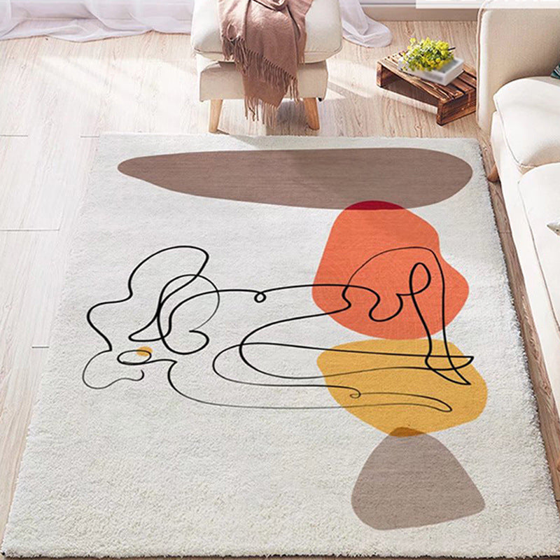 Simple Light Gray Rug Polyester Irregular Line Rug Washable Rug for Home Decor