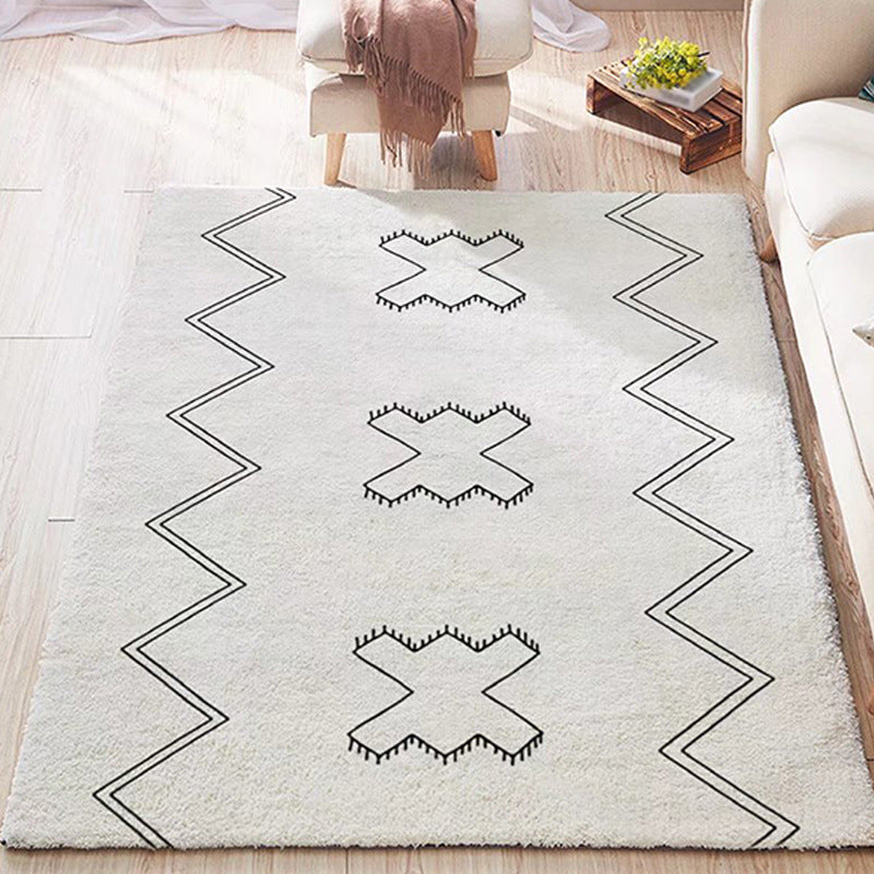 Simple Light Gray Rug Polyester Irregular Line Rug Washable Rug for Home Decor