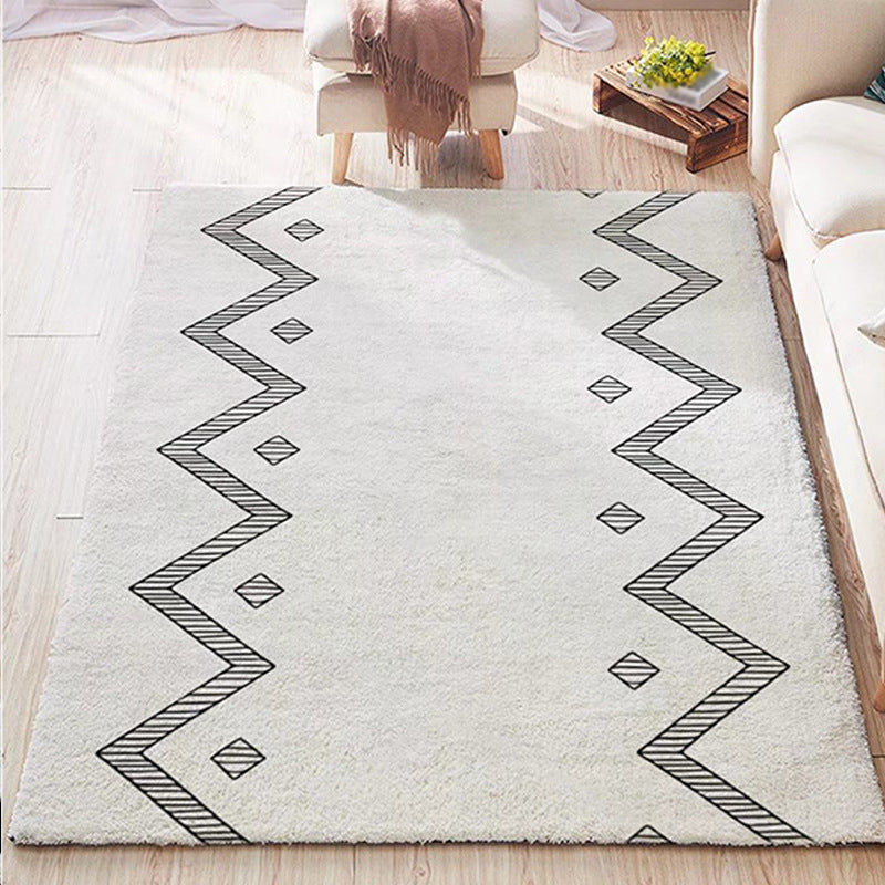 Simple Light Gray Rug Polyester Irregular Line Rug Washable Rug for Home Decor