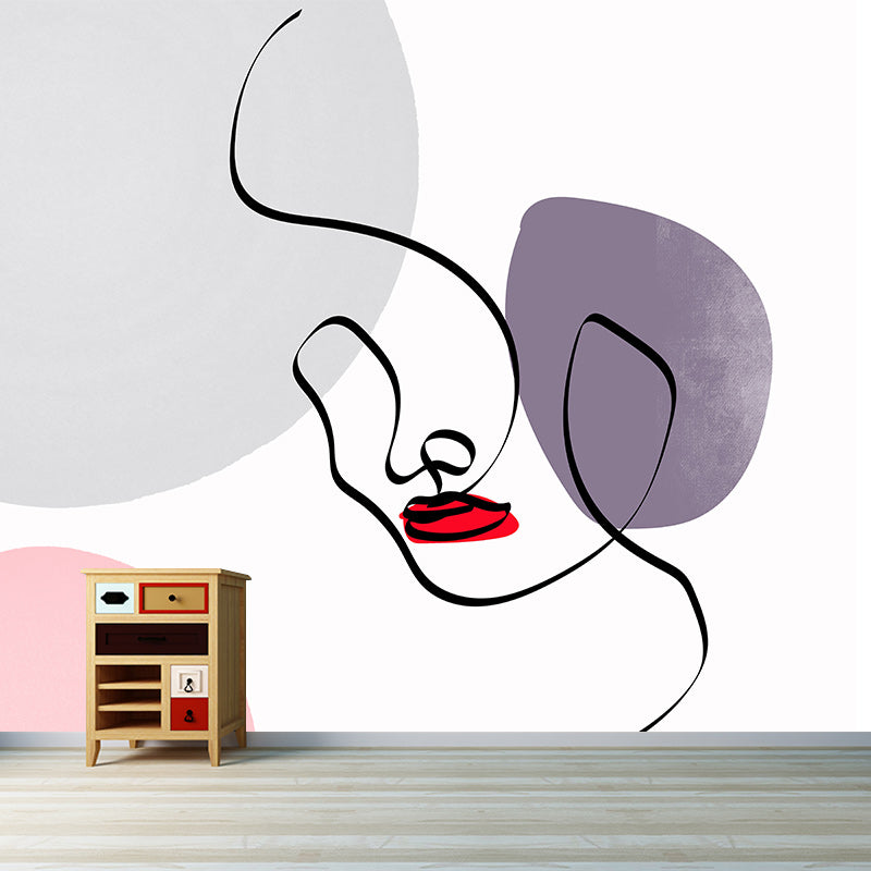 Illustration Stain Resistant Mural Wallpaper Line Art Indoor Wall Mural