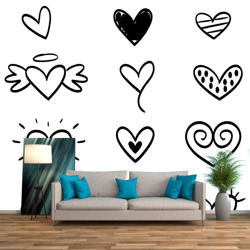 Environment Friendly Mural Wallpaper Heart Pattern Bedroom Wall Mural