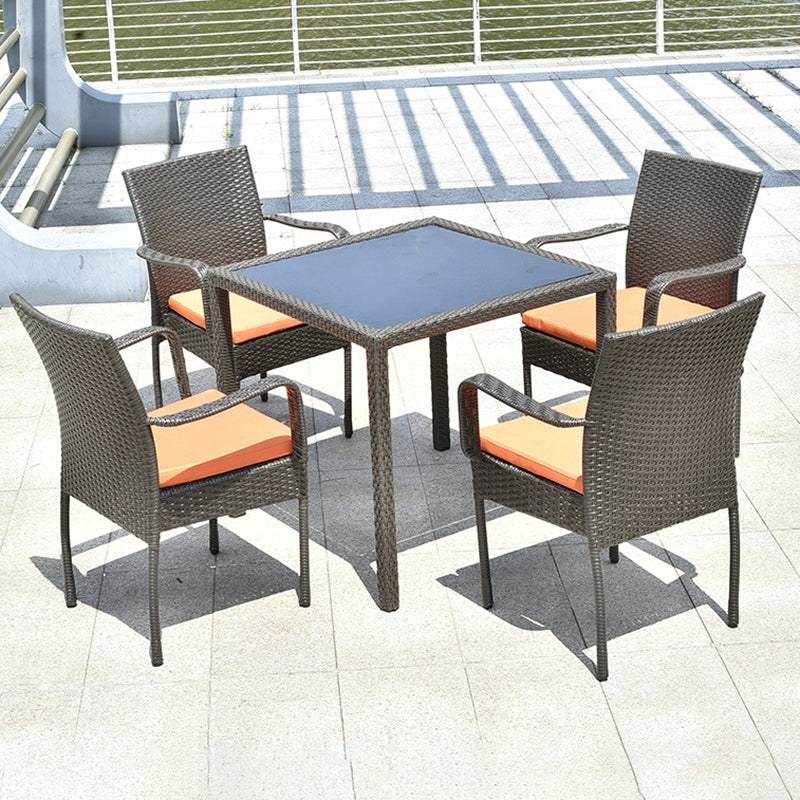 Modern Wicker Dining Set 1/5 Pieces Glass Dining Table Set for Outdoor