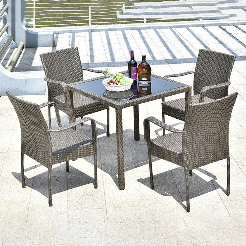 Modern Wicker Dining Set 1/5 Pieces Glass Dining Table Set for Outdoor