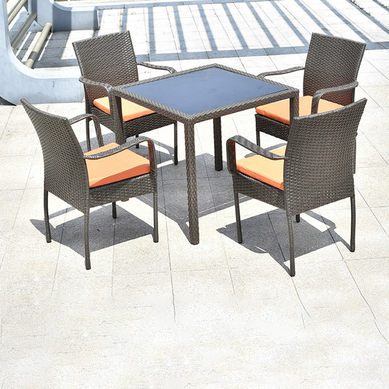 Modern Wicker Dining Set 1/5 Pieces Glass Dining Table Set for Outdoor