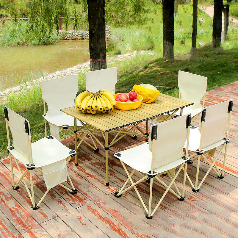 Modern Foldable Camping Table Set 1/5/7 Pieces Metal Dining Table Set for Outside