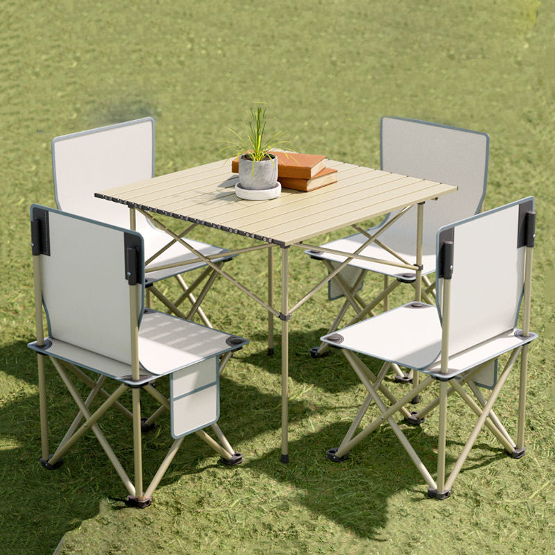Modern Foldable Camping Table Set 1/5/7 Pieces Metal Dining Table Set for Outside