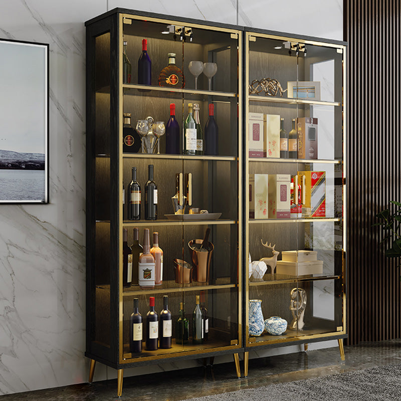 Glam Display Stand Black/Walnut Finish Display Cabinet with Glass Locking Doors