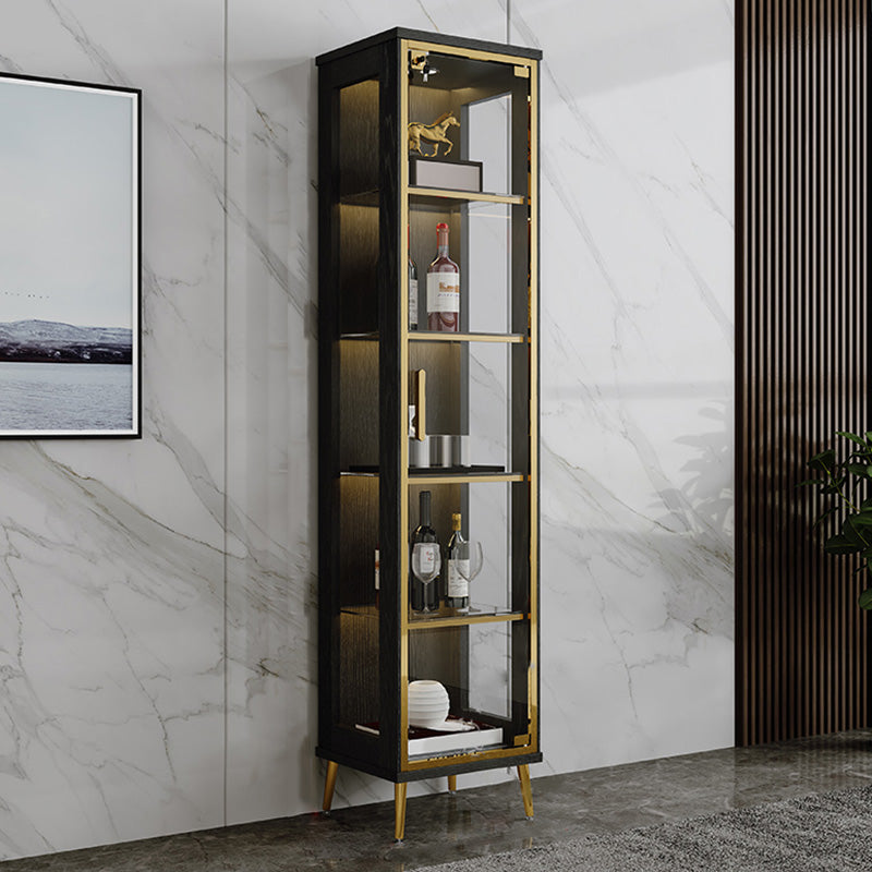 Glam Display Stand Black/Walnut Finish Display Cabinet with Glass Locking Doors