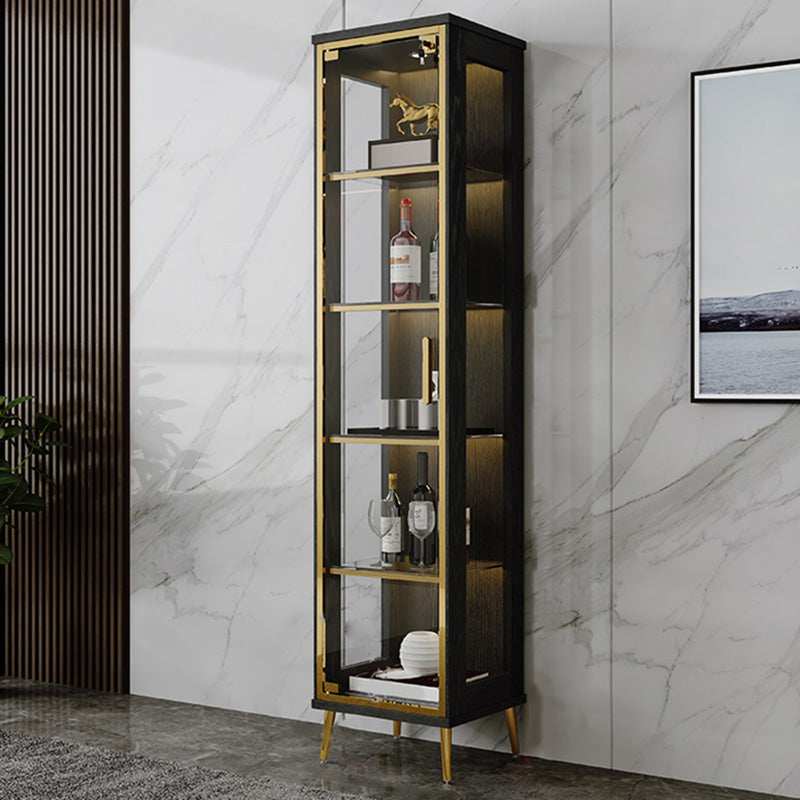 Glam Display Stand Black/Walnut Finish Display Cabinet with Glass Locking Doors