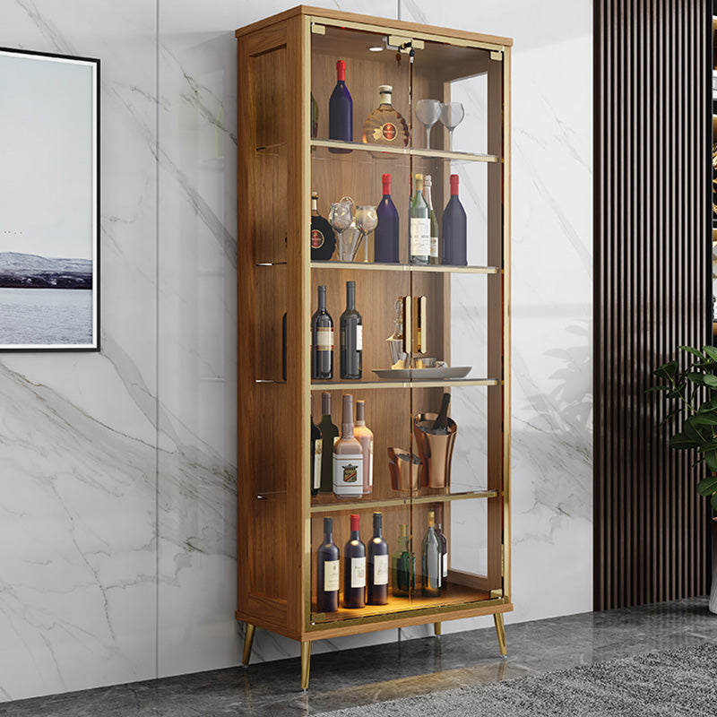 Glam Display Stand Black/Walnut Finish Display Cabinet with Glass Locking Doors