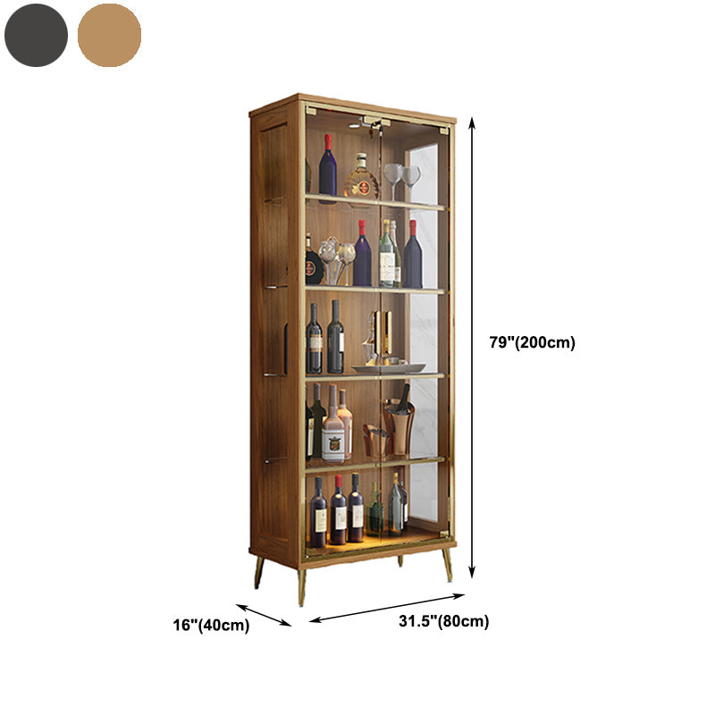 Glam Display Stand Black/Walnut Finish Display Cabinet with Glass Locking Doors