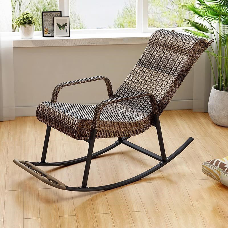 Woven Rope Rocking Chair Contrast Color Water Resistant Rattan Rocker Chair