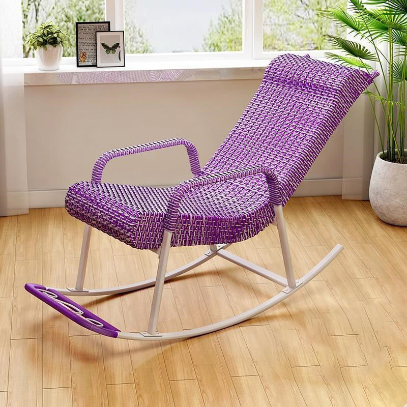 Woven Rope Rocking Chair Contrast Color Water Resistant Rattan Rocker Chair