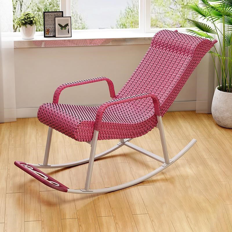 Woven Rope Rocking Chair Contrast Color Water Resistant Rattan Rocker Chair