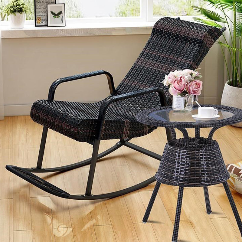 Woven Rope Rocking Chair Contrast Color Water Resistant Rattan Rocker Chair