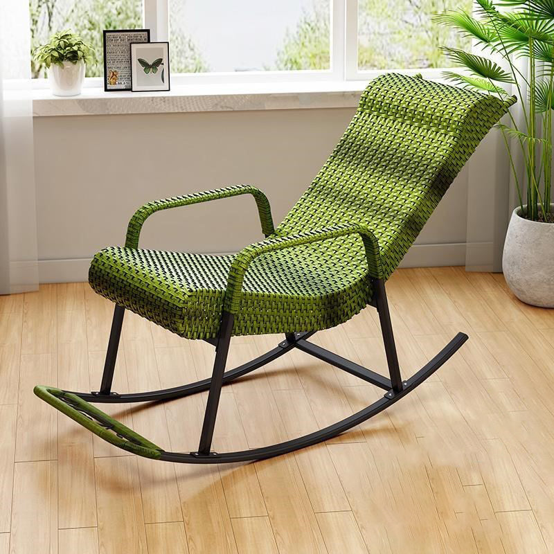 Woven Rope Rocking Chair Contrast Color Water Resistant Rattan Rocker Chair