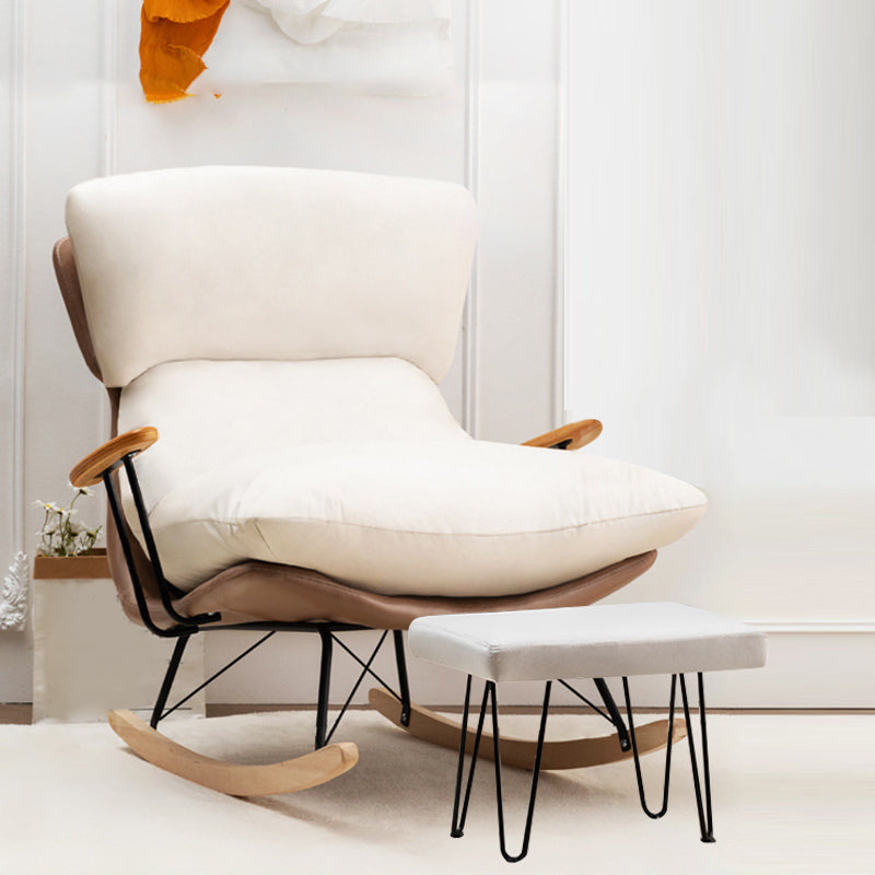 Patchwork Rocking Chair Fabric Upholstered Contemporary Rocking Chair with Ottoman