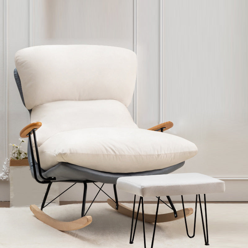 Patchwork Rocking Chair Fabric Upholstered Contemporary Rocking Chair with Ottoman