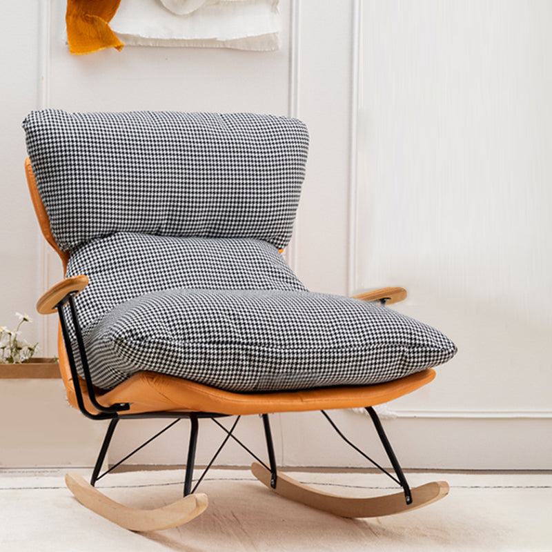 Patchwork Rocking Chair Fabric Upholstered Contemporary Rocking Chair with Ottoman