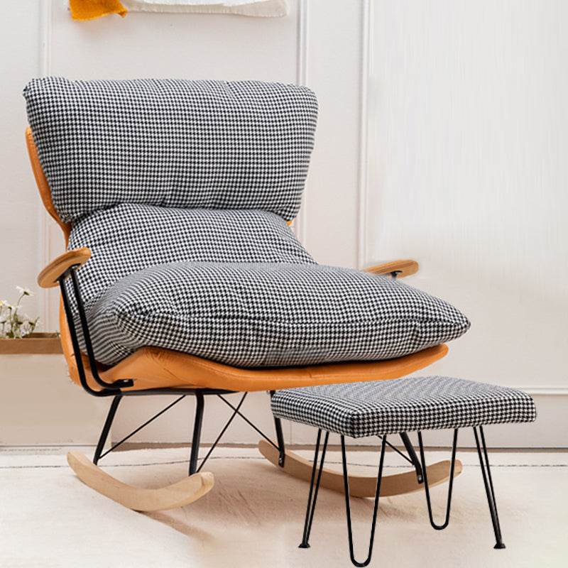Patchwork Rocking Chair Fabric Upholstered Contemporary Rocking Chair with Ottoman