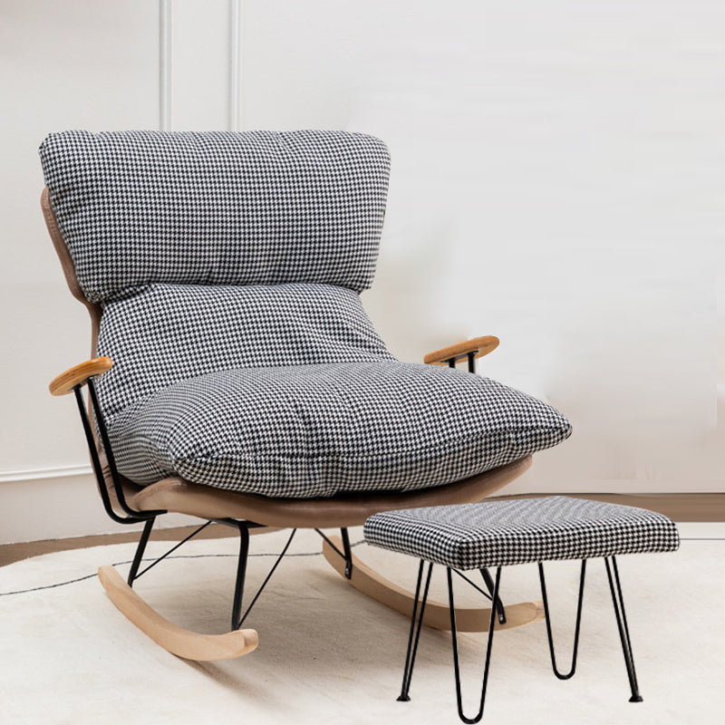 Patchwork Rocking Chair Fabric Upholstered Contemporary Rocking Chair with Ottoman