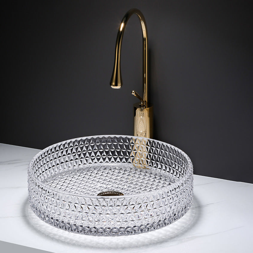 Contemporary Bathroom Sink Pop-Up Drain Glass Solid Color Rectangular Vessel Sink