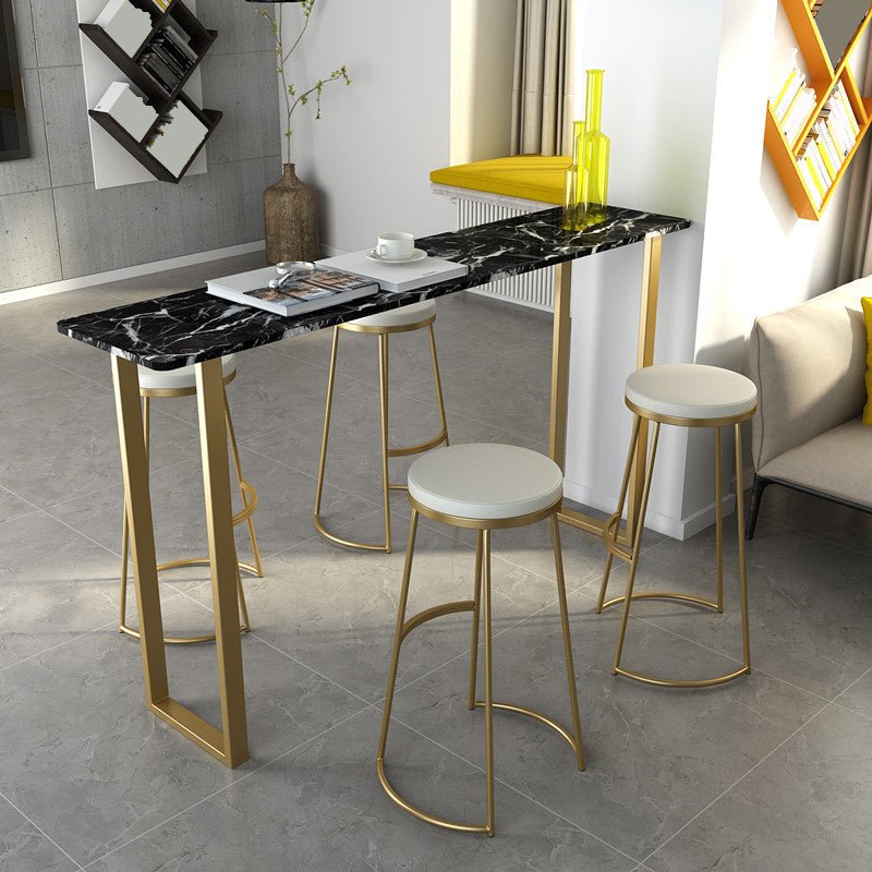 Glam Pub Table Rectangle Bar Height Double Pedestal Bar Table for Indoor