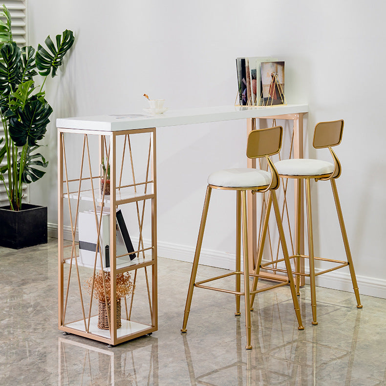 White Wood Bar Table Traditional Luxury Dining Table with Storage Shelves