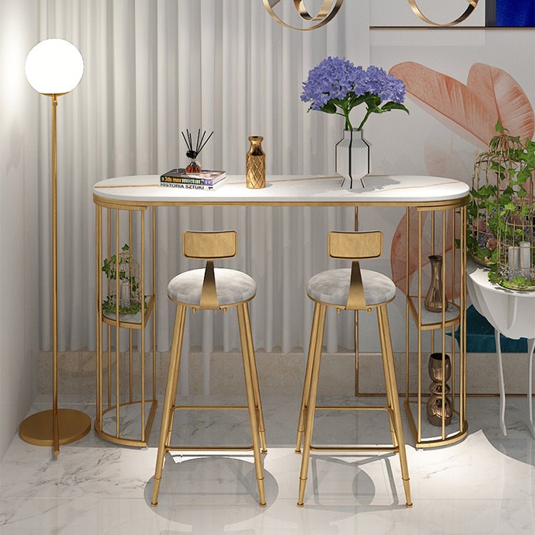 Oval Sintered Stone Bar Table Traditional Luxury Dining Table with Storage Shelves