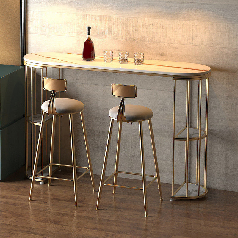 Oval Sintered Stone Bar Table Traditional Luxury Dining Table with Storage Shelves