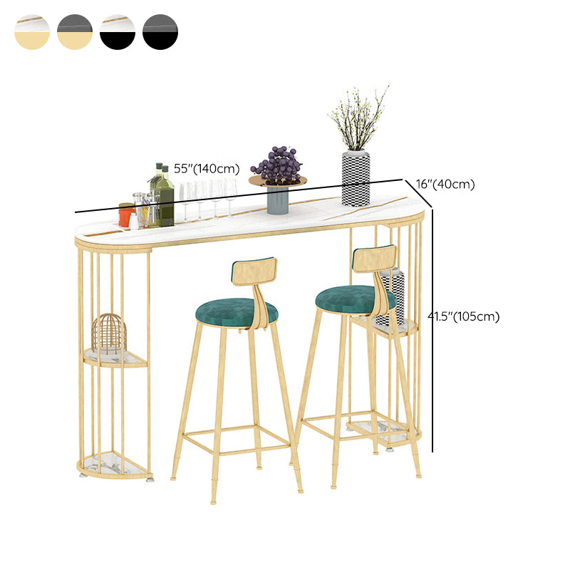 Oval Sintered Stone Bar Table Traditional Luxury Dining Table with Storage Shelves