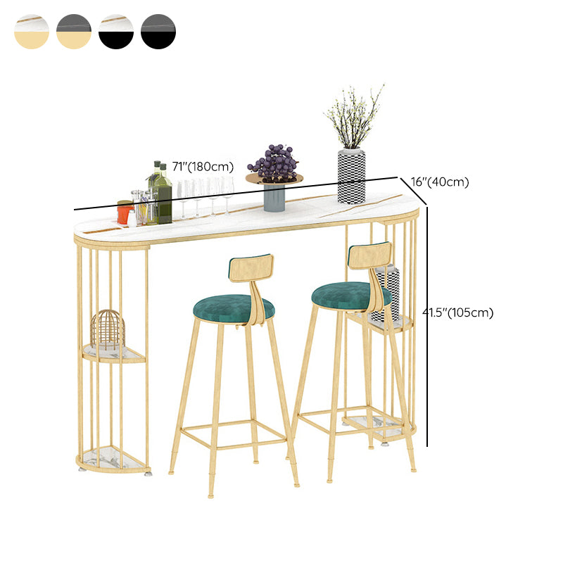 Oval Sintered Stone Bar Table Traditional Luxury Dining Table with Storage Shelves