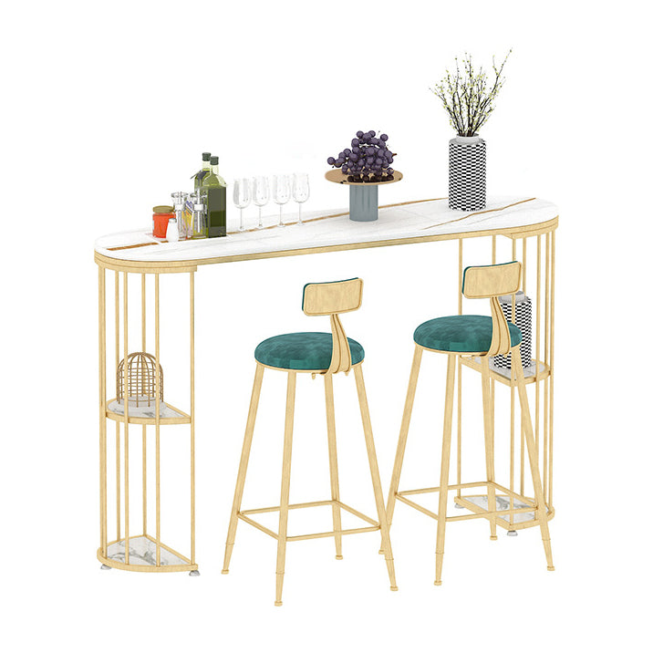 Oval Sintered Stone Bar Table Metal Base Dining Table with Storage Shelves