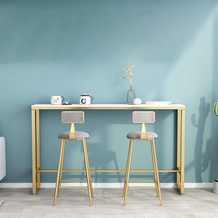 Rectangle Sintered Stone Bar Table Gold and Metal Base Bar Table for Kitchen Living Room