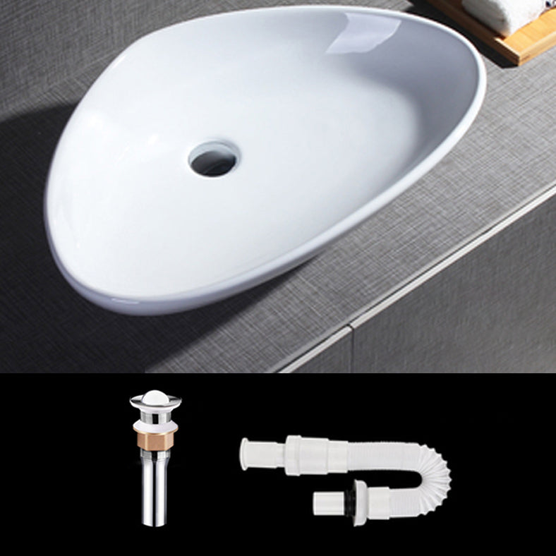 Modern Bathroom Sink Porcelain Pop-Up Drain Oval-Shape Vessel Sink (Faucet Not Included)