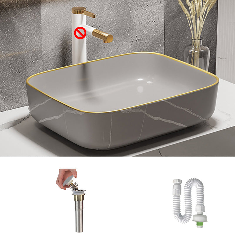 Modern Bathroom Sink Porcelain Pop-Up Drain Rectangular Vessel Bathroom Sink