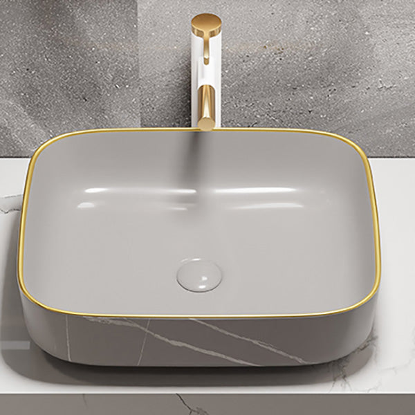 Modern Bathroom Sink Porcelain Pop-Up Drain Rectangular Vessel Bathroom Sink