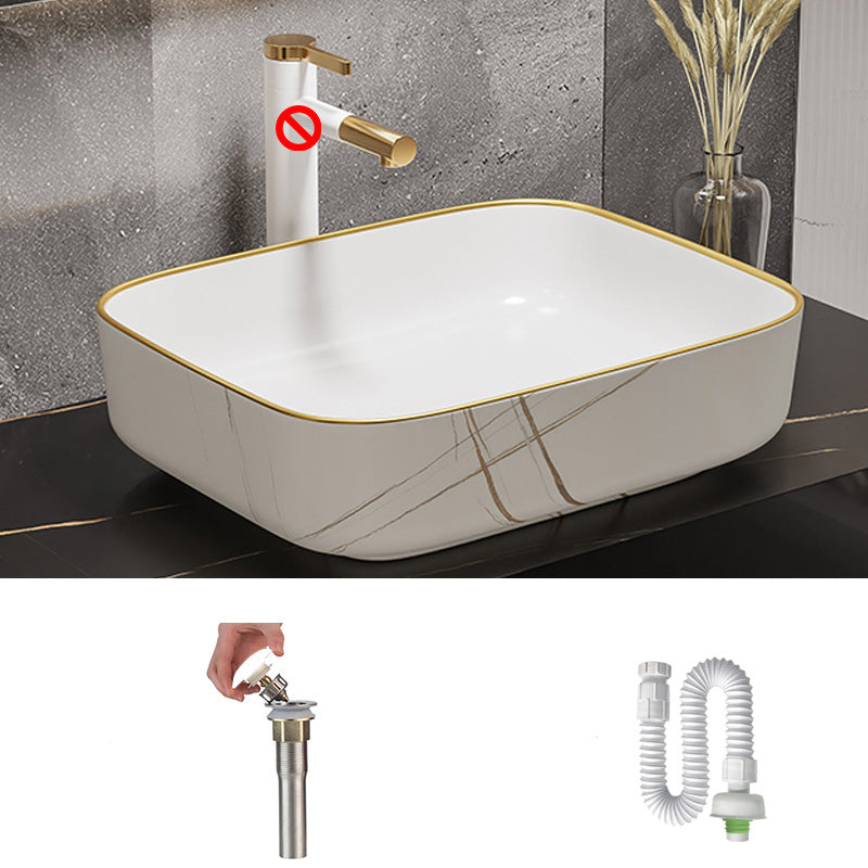 Modern Bathroom Sink Porcelain Pop-Up Drain Rectangular Vessel Bathroom Sink