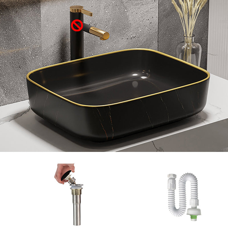 Modern Bathroom Sink Porcelain Pop-Up Drain Rectangular Vessel Bathroom Sink