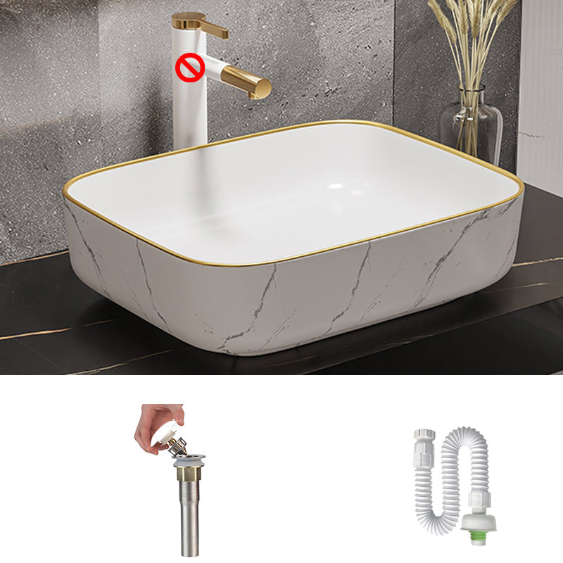 Modern Bathroom Sink Porcelain Pop-Up Drain Rectangular Vessel Bathroom Sink