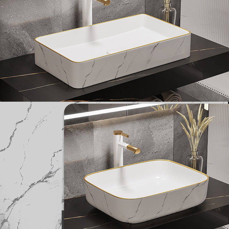 Modern Bathroom Sink Porcelain Pop-Up Drain Rectangular Vessel Bathroom Sink