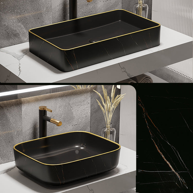 Modern Bathroom Sink Porcelain Pop-Up Drain Rectangular Vessel Bathroom Sink
