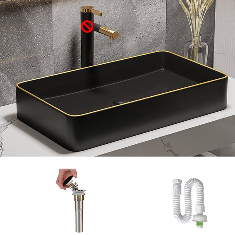 Modern Bathroom Sink Porcelain Pop-Up Drain Rectangular Vessel Bathroom Sink