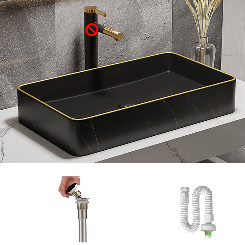 Modern Bathroom Sink Porcelain Pop-Up Drain Rectangular Vessel Bathroom Sink